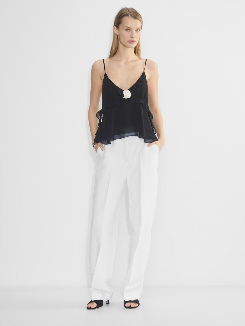 Aritzia Wilfred White Cruise Linen Limitless High-Rise Wide Leg Pants SZ 8